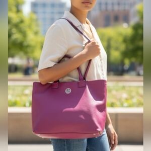 🌼 Tory Burch Pink Large Leather Tote Bag